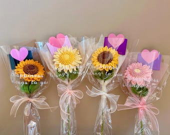 Sonnenblumenstrauß gehäkelt | Handgemachte Milch Garn gestrickte Blume Geschenk