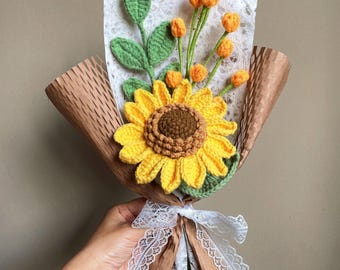Handmade Crochet Sunflower Bouquet | Milk Yarn Knitted Flowers