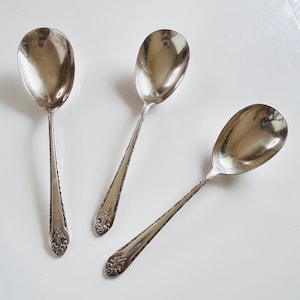 Vintage Silver-Plated Serving Spoons, 1937 Holmes & Edwards Lovely Lady Casserole Spoons, Boho Floral Design Silverware, Vintage Home Decor