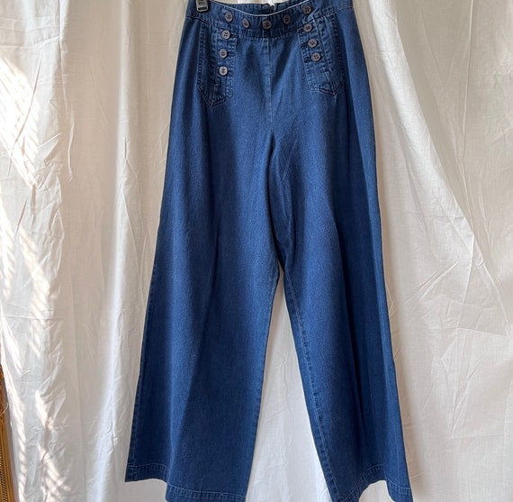 Vintage 1970s 70s jeans blue denim wide leg sailor pants Chemin de fer  style 