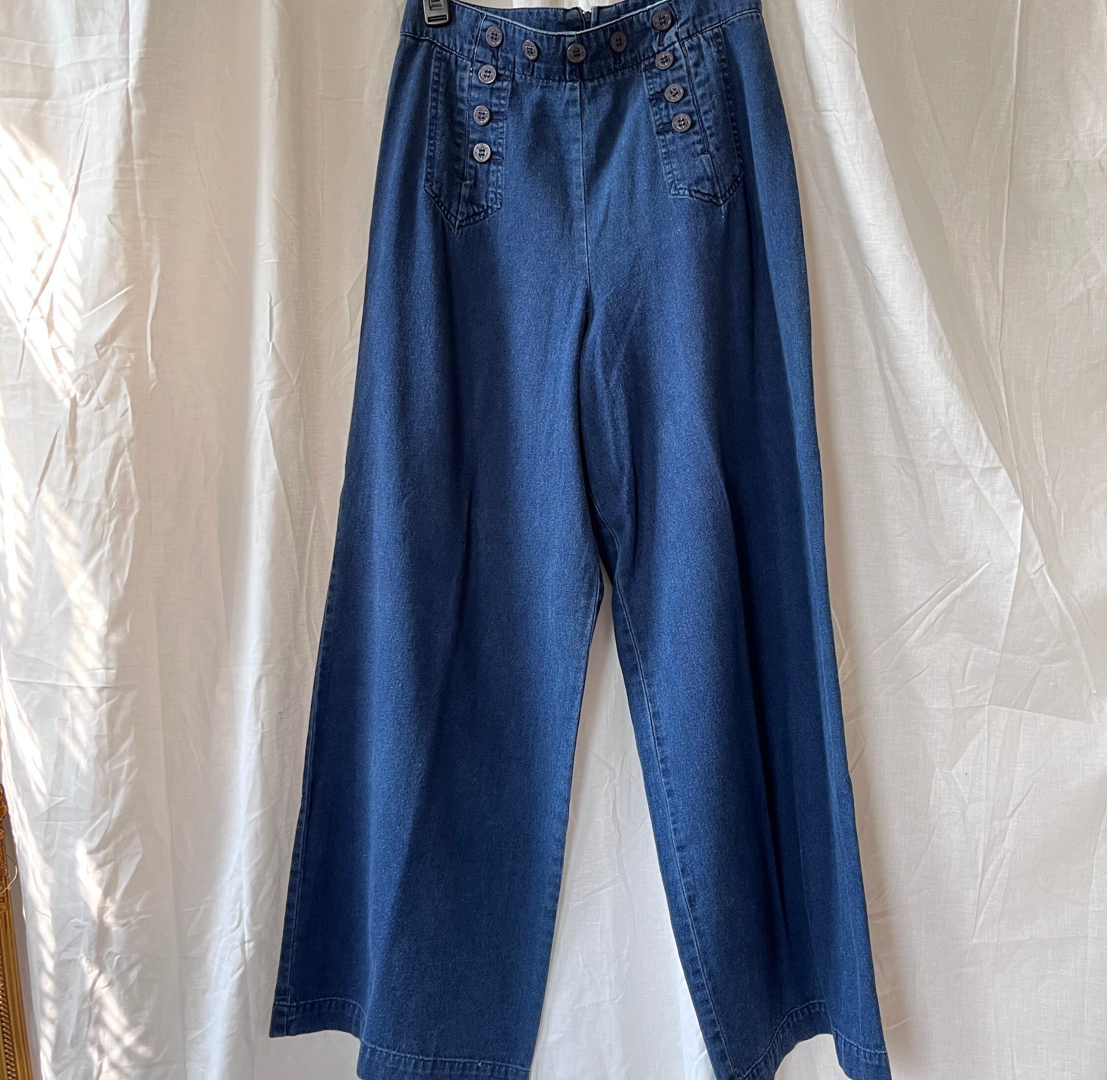 Vintage Denim Jeans Wide Leg Sailor Style Jeans by New York - Etsy