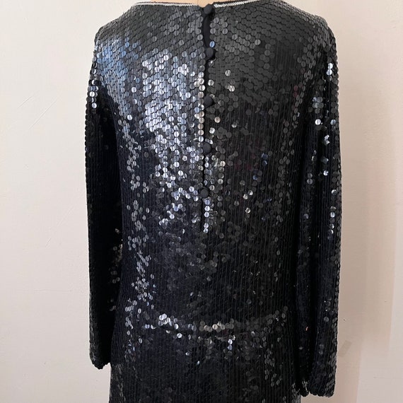 Vintage Black Sequin Silk Dress, Hand Beaded Made… - image 4