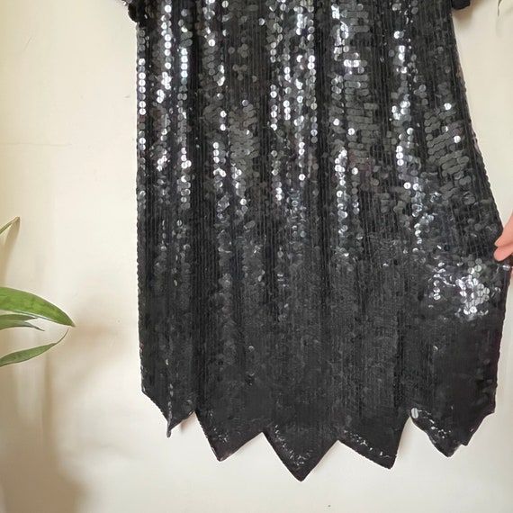 Vintage Black Sequin Silk Dress, Hand Beaded Made… - image 6