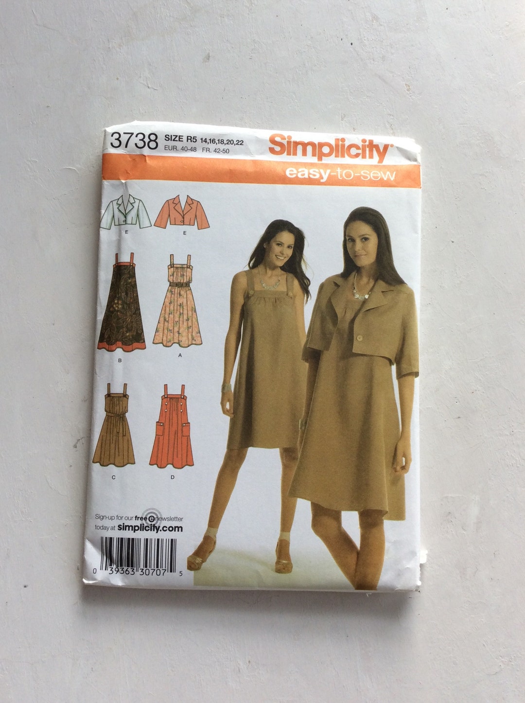 Simplicity 3738 Sewing Pattern, Womens Jumper Dress W/ Cropped Jacket