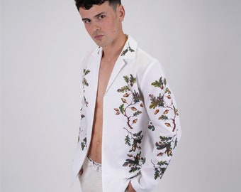 Acorn White Jacket Shirt Cosplay Quick Costume Halloween Stag Bachelor Party Movie Prop Horns Oliver Barry Keoghan Midsummer Nights Dream
