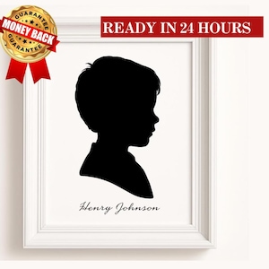 Custom Silhouette Portrait Print, Classic Family Portraits Gallery Wall Decor, Children Nursery Personalized Name Art, Parent Birthday Gift