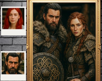 Custom Viking Couple Portrait from Photo, Custom Scandinavian Portrait , vikings Family Portrait, gift for couple , gift for her , for him