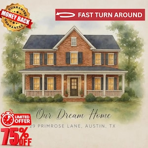 house portrait, house painting, housewarming gift, realtor gift, home painting, home portrait, custom painting -  75% Limited Time Discount!