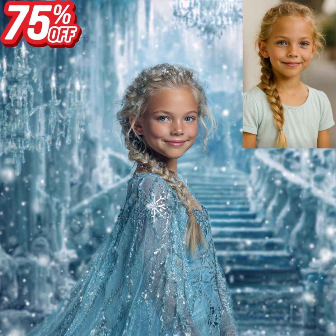 Custom Elsa Ice Queen Princess Portrait Child Frozen Palace Wall Art ...
