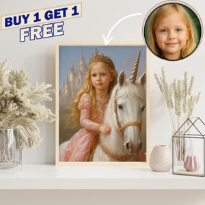 Personalized Unicorn Portrait, Princess Portrait, Birthday gift for Kids, Unicorn Princess Portrait Custom Gift , Custom Princess Portrait