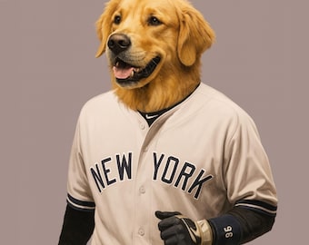 Custom Baseball Pet Portrait, New York Dog Portrait, Funny Pet Portrait, Sports Pet Portrait, Custom Pet Portrait, Unique Pet Gifts, Boston