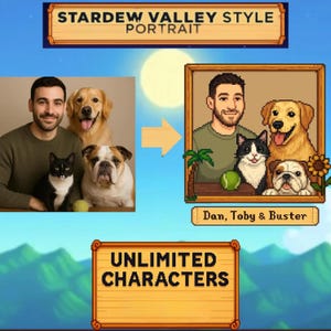 Benutzerdefinierte Paar Familie Haustiere STARDEW VALLEY Porträt, personalisierte Stardew Valley Poster, Paar benutzerdefinierte Pixel Art Portrait, Paar Pixel Poster