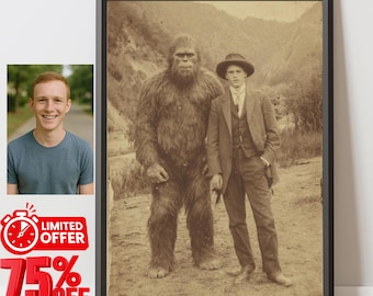 Customised Bigfoot couple Portrait , Sasquatch Custom Portrait , Bigfoot portrait , Sasquatch Portrait Bigfoot Lover , gift for him 75% off