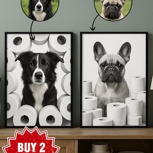 Cane in bagno, animale domestico nella vasca da bagno, arte murale personalizzata per cani in bagno, ritratto divertente di animale domestico, ritratto personalizzato di animale domestico, arredamento per il bagno, carta igienica