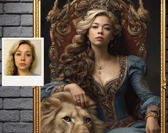 Custom Royal Queen Portrait , Imperial Portrait, Historical Portrait, Royal Portrait, Personalized Fantasy Portrait , gift for her