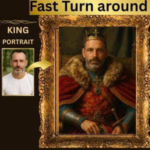 Custom King Portrait from Photo, Personalized Royal King with sword Portrait, Best gift for birthday, Digital download