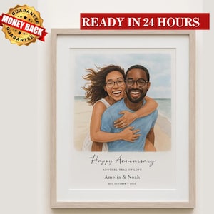 Personalised Watercolour Portrait, Anniversary Present, Wedding Portrait, Painting from Photo, Wife Husband Gift, Valentines Day Gift , Gift