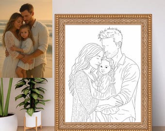 Custom Line Drawing ,  Personalized Couple Portrait ,  Gift for Boyfriend, Couple Line Art , Family Line Art , gift for her , gift for him