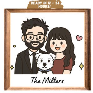 Digital Custom Couple Portrait, Cute Cartoon Anime Caricature, Family, Personalized/Anniversary/Wedding Gift, Fathers Mothers Day gift