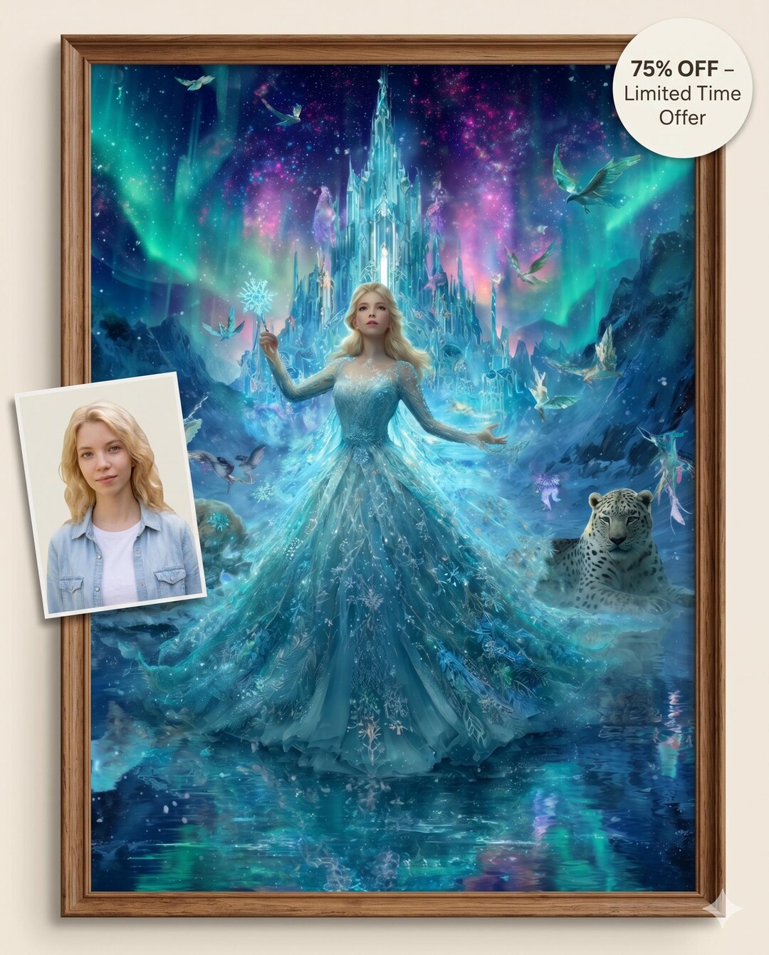 Custom Winter Ice Princess Portrait Child Snow Queen Wall Art Magical ...