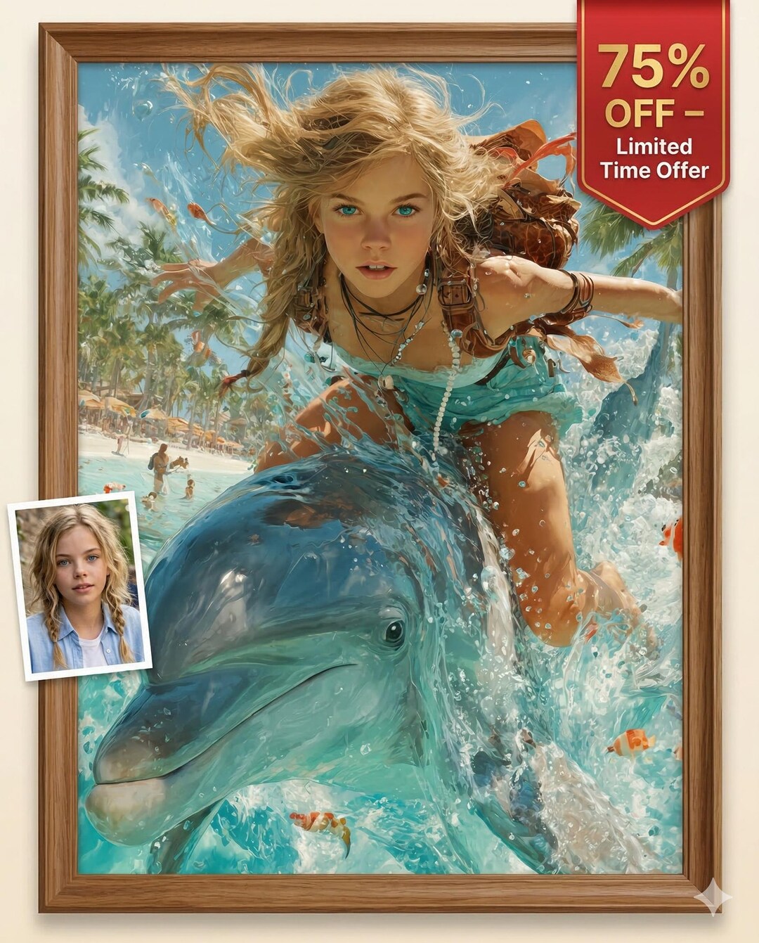 Dolphin Rider Custom Tropical Dolphin Rider Portrait Personalized Mermaid Ocean ...