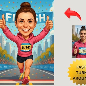 RUNNER KARIKATUUR Cartoon portret aangepaste karikatuur marathonloper karikatuur tekening grappig rennende karikatuur cadeau voor vrouwelijke hardloper sprinter