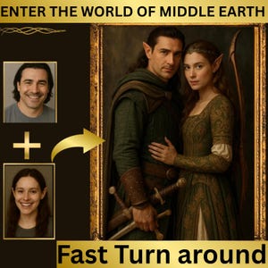 Custom Fantasy Style Couple Portrait from Photo, Middle-Earth Style Portrait, Custom Couple Portrait, Unique Personalized Anniversary Gift