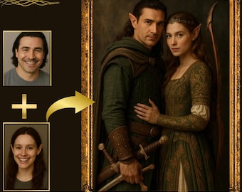 Custom Fantasy Style Couple Portrait from Photo, Middle-Earth Style Portrait, Custom Couple Portrait, Unique Personalized Anniversary Gift