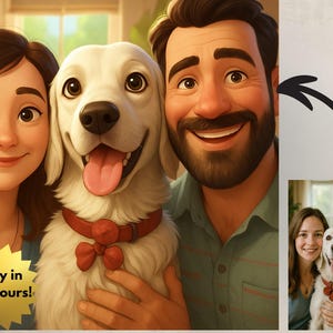 Pixar Style Portrait from Photo, Couple Cartoon Drawing, Pixar Art Style Portrait, 3D Cartoon Style Portrait, Personalized Cartoon Gift