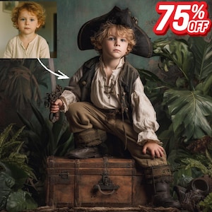 Custom Pirate Gaming Portrait Child Adventure Character Art Treasure Island Style Personalized Gift Kids Wall Art Printable Digital Download