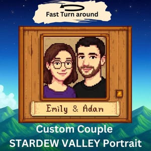 Portrait de couple personnalisé STARDEW VALLEY, affiche de couple personnalisée Stardew Valley, portrait personnalisé d'art de pixel de couple, affiche de pixel de couple