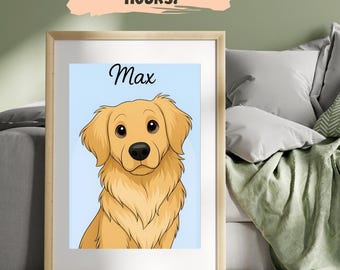 Custom Pet Cartoon Portrait, Custom Pet Character Art, Pet Lover Gift Idea, Unique Pet Illustration Gift, Wall Art Dog