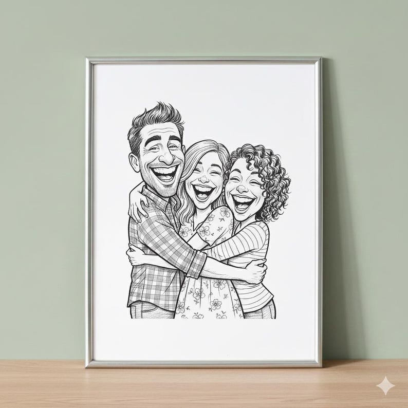 Custom Caricature Portrait Funny Group Drawing Personalized Best Friend ...
