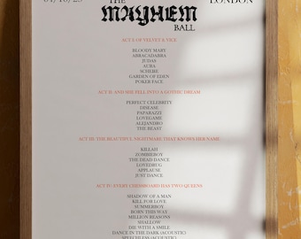 Lady Gaga The Mayhem Ball London, UK Setlist Poster, Personalised Merch (A4)