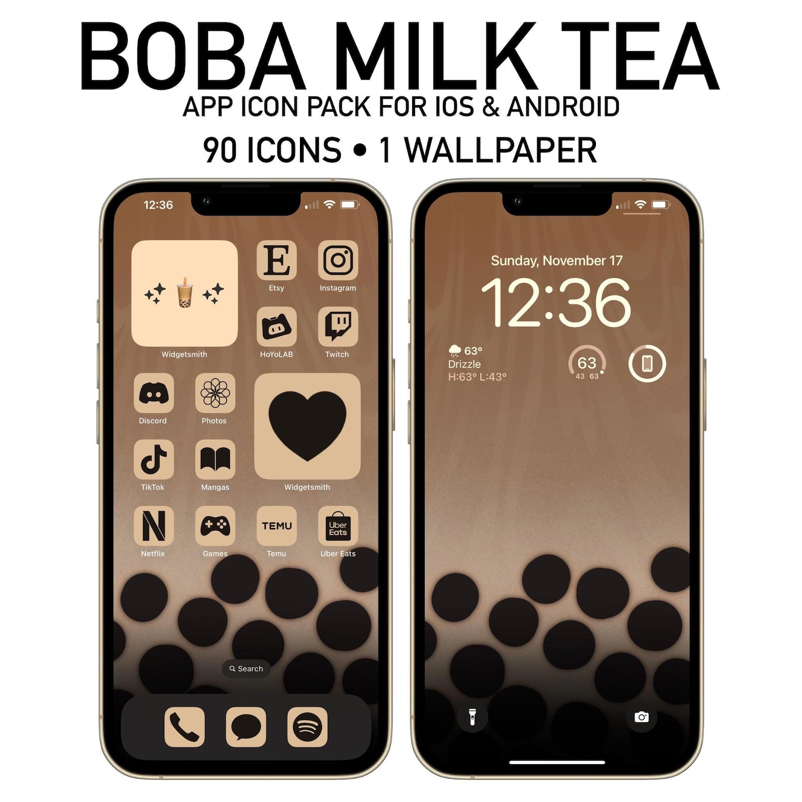 Ios Tea Themes BOBA MILK TEA App Icon Pack | 90 Icons, 1 Wallpaper Ios & Android ...