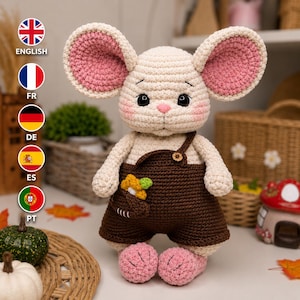 Little Mouse Crochet Pattern PDF | Amigurumi Plush Toy | Mousse with Big Ears | Cute DIY Animal Gift | Multi-language Crochet Tutorial