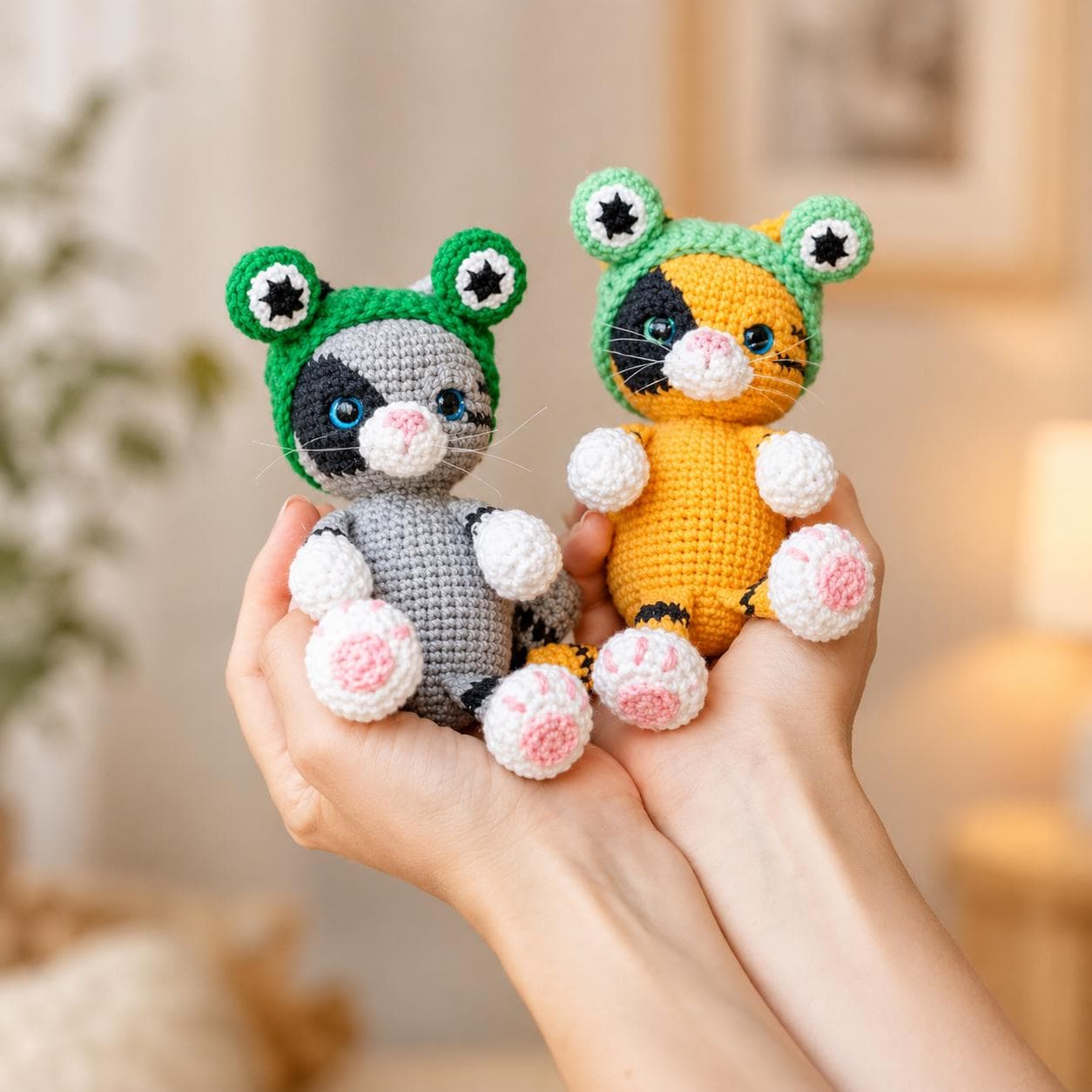 30 Frog Hat Crochet Patterns for Playful Animal Hats, Balaclavas, and Amigurumi Projects 9 Kitten in a Frog Hat Amigurumi Pattern
