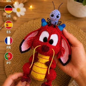 2 in 1 The Dragon Mushu and Crikee Crochet Pattern PDF | Amigurumi Plush Toy | Cute DIY Animal Gift | Multi-language Crochet Tutorial