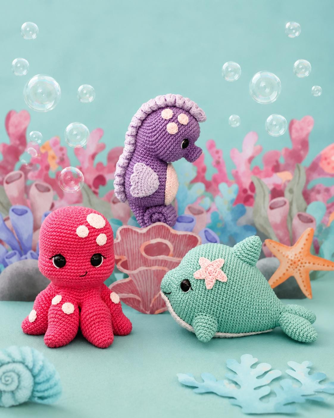 30 Seahorse Crochet Patterns to Make for Ocean-Inspired Gifts, Nursery Decor, and... 13 3-in-1 Sea Animal Pattern Bundle