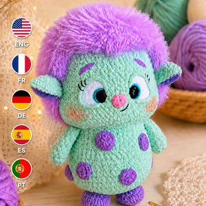 Schema per realizzare Bibble all'uncinetto in PDF / Peluche amigurumi / Simpatico regalo fai da te a forma di creatura fantastica / Tutorial di uncinetto multilingue