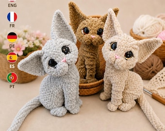 Sphynx Cat Crochet Pattern PDF | Amigurumi Plush Toy |Big Ears Kitten Toy | Cute DIY Animal Gift | Multi-language Crochet Tutorial