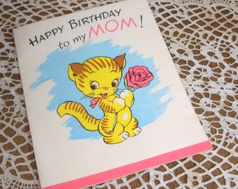 Happy Birthday Mummy Vintage 1970/'s Greeting Card ~ Cute Mother Duck Kitsch