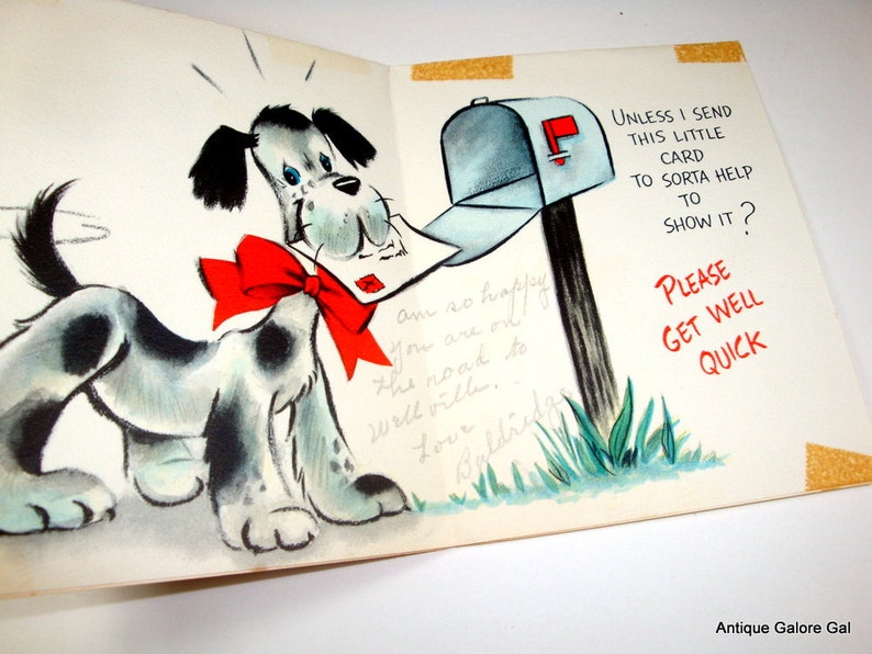 VintageGrußKarte ich denk an dich gute Besserung Hund mit Etsy