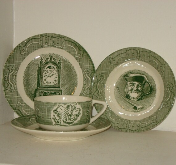 Vintage Colonial Homestead Dishes Royal China Green White Etsy