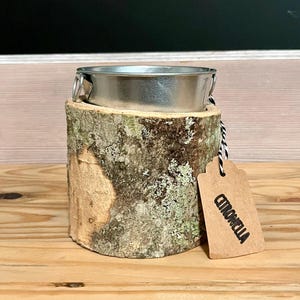 Citronella Candle, Live Edge Log Holder, 5 x 4 inches, 4 inch Candle, for Outdoor Use