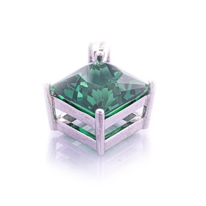 Square Princess Cut Green Sapphire Pendant, 10 Carat Sapphire Pendant, Handcrafted Sterling Silver, Anniversary Gift,  Birthstone Pendant