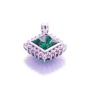 Square Princess Cut Green Sapphire Pendant with Cubic Zirconia, 10 Carat Sapphire, Handcrafted Sterling Silver Pendant, Anniversary Gift