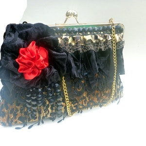 Gothic leopard clutch, Rockabilly clutch, pinup purse,evening bag,fall wedding,fall fashion,steampunk bag,girlie grunge,Victorian image 7