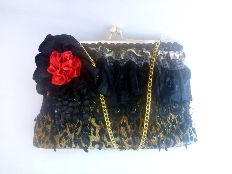 Gothic leopard clutch, Rockabilly clutch, pinup purse,evening bag,fall wedding,fall fashion,steampunk bag,girlie grunge,Victorian image 3