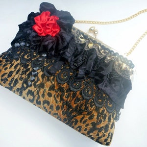 Gothic leopard clutch, Rockabilly clutch, pinup purse,evening bag,fall wedding,fall fashion,steampunk bag,girlie grunge,Victorian image 5